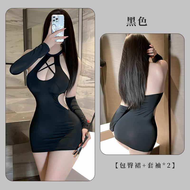Fan Lei, sexy underwear women's one-piece cross-hanging neck perspective cheongsam nightclub uniform 892