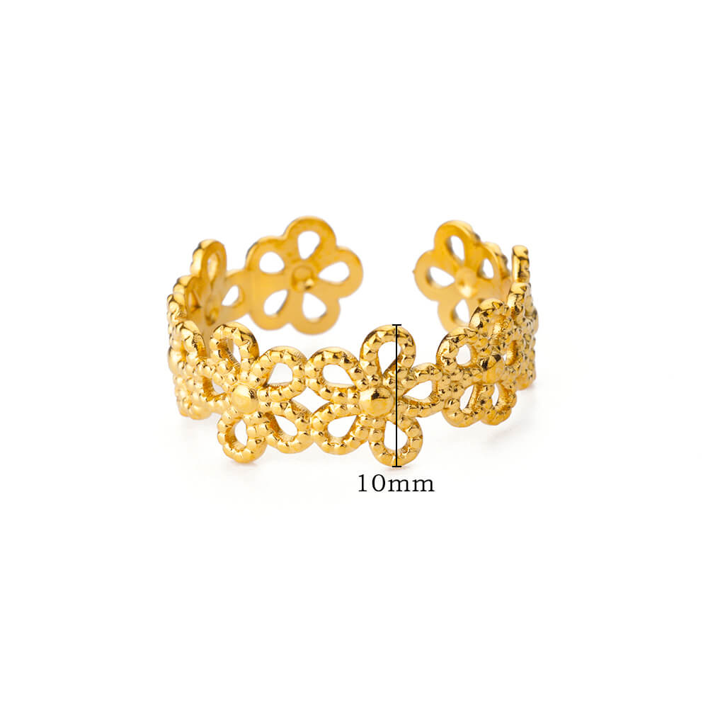 Vintage Stainless Steel Flower Rings for Women Gold Color Wedding Party Fashion Jewelry Anti Fading Accessories Birthday Gifts