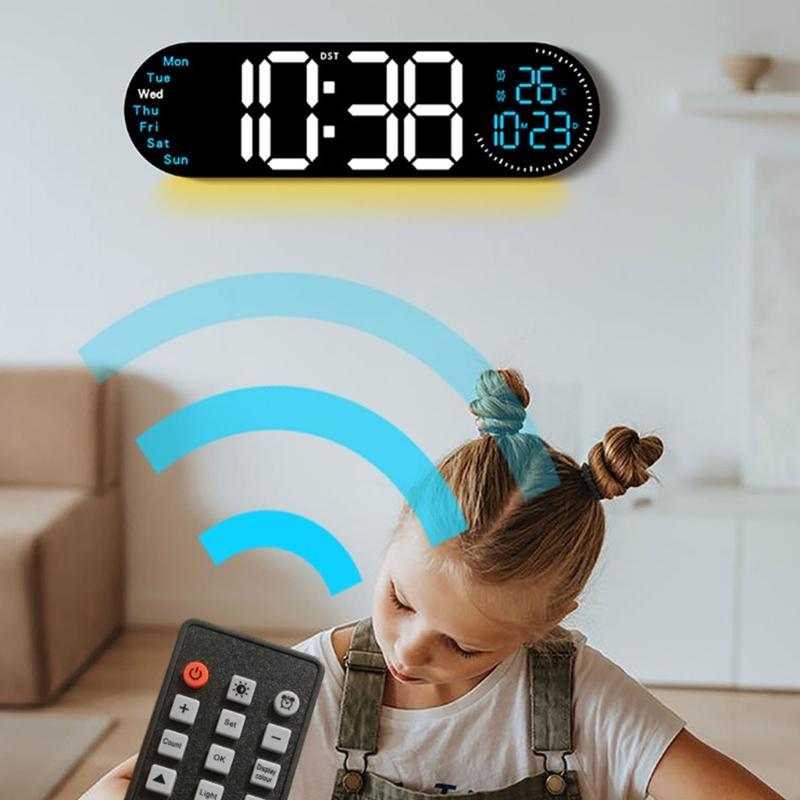 Large LED Wall Clock with Remote Control 2 Alarms Date Temperature Easy To Read Display for Home Decors Time Management