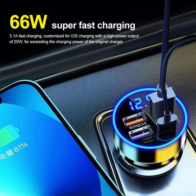 Încărcător auto USB cu 6 porturi, 66W, încărcare rapidă Pd Qc3.0, încărcător auto tip C, adaptor pentru iPhone, Samsung, Huawei, Xiaomi