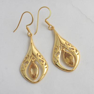 Boucle d'oreille en argent Sterling 925 plaqué or jaune Citrine pour femmes, bijoux avec pierre de naissance de novembre
