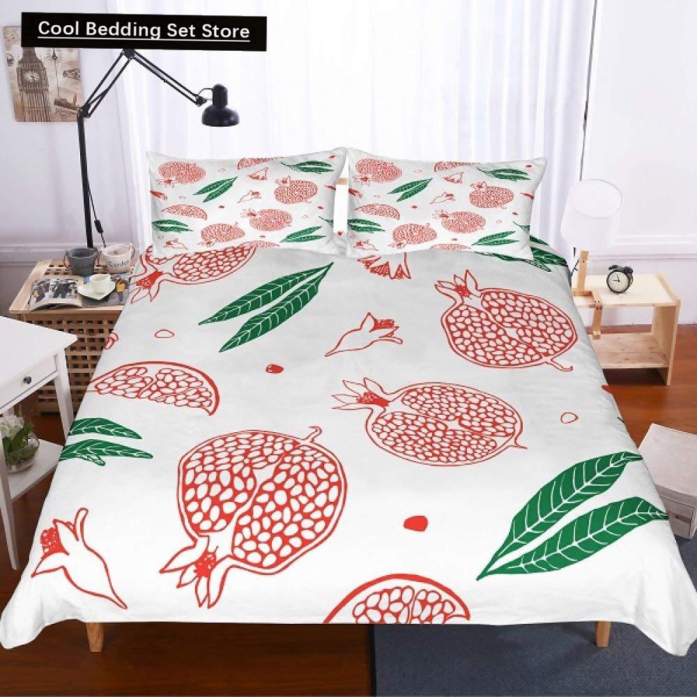 Red Pomegranate King Queen Duvet Cover Summer Tropical Fruit Bedding Set for Adults Green Leaves 2/3pcs Polyester Quilt Cover