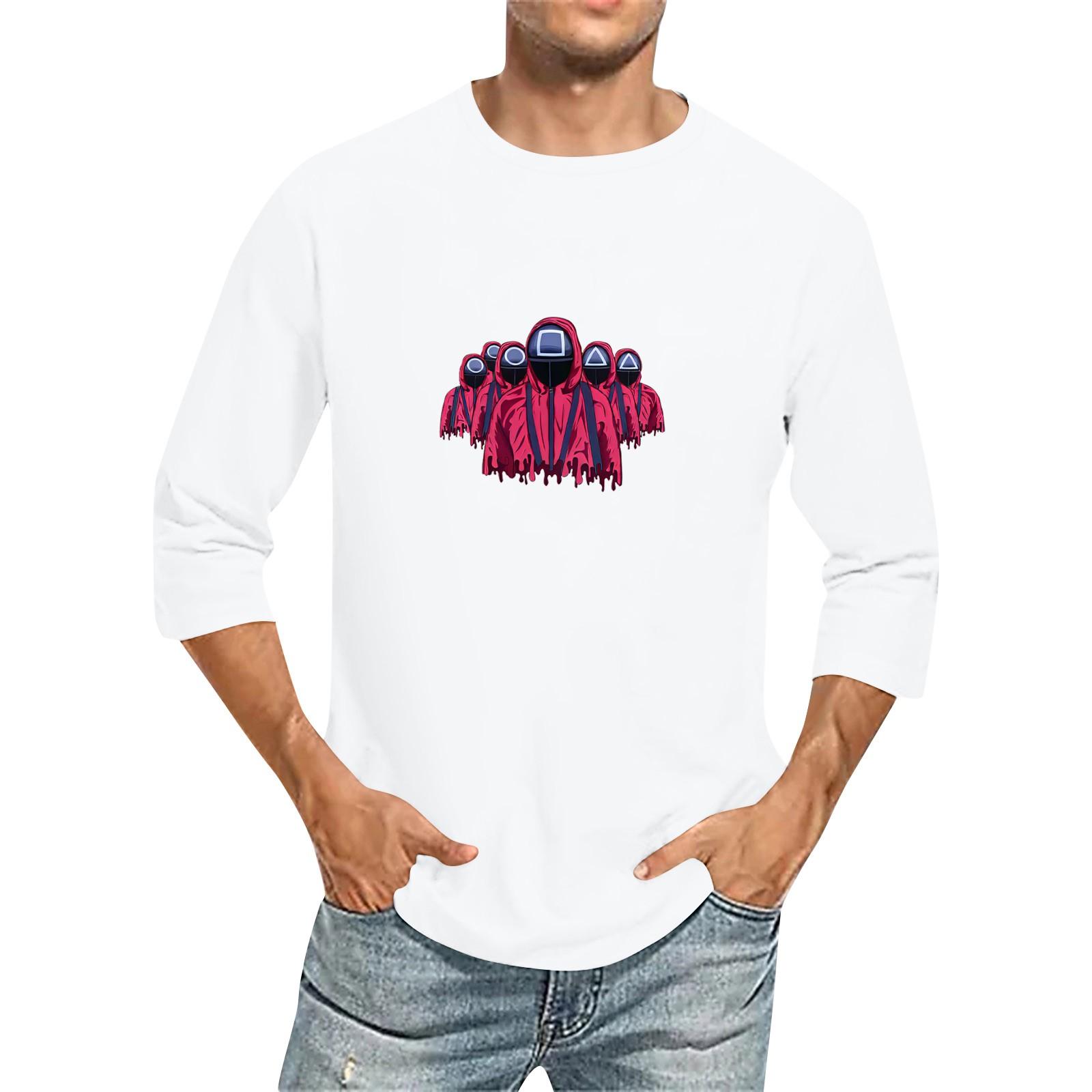 

Чоловіча повсякденна модна футболка з круглим вирізом і рукавом три чверті XL білий