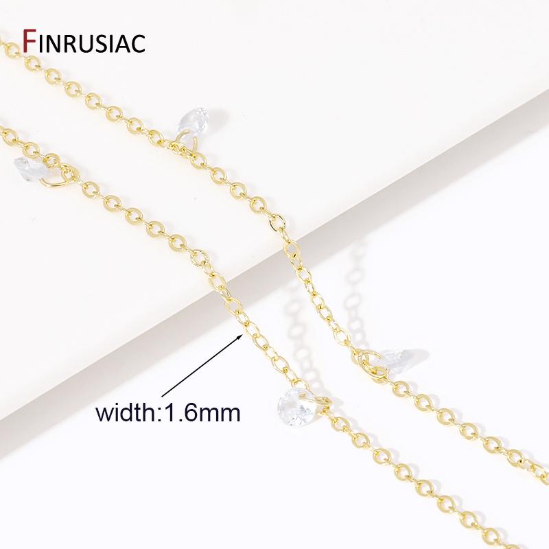 

Exquisite Zircon Crystal Beads Chain For Jewelry Making,14K Gold Plated Brass Link Chains DIY Nacelace Making Accessories Length 1 meter