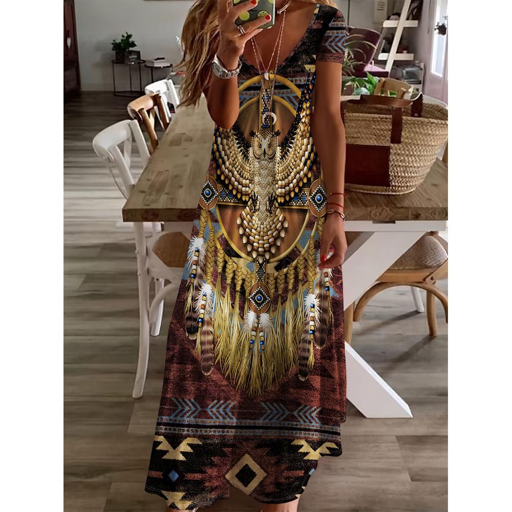 Casual Stylish Floral Print Round Neck Dress, Short Sleeve Pocket Dress, Suitable for Spring And Summer, Women'S Clothing
