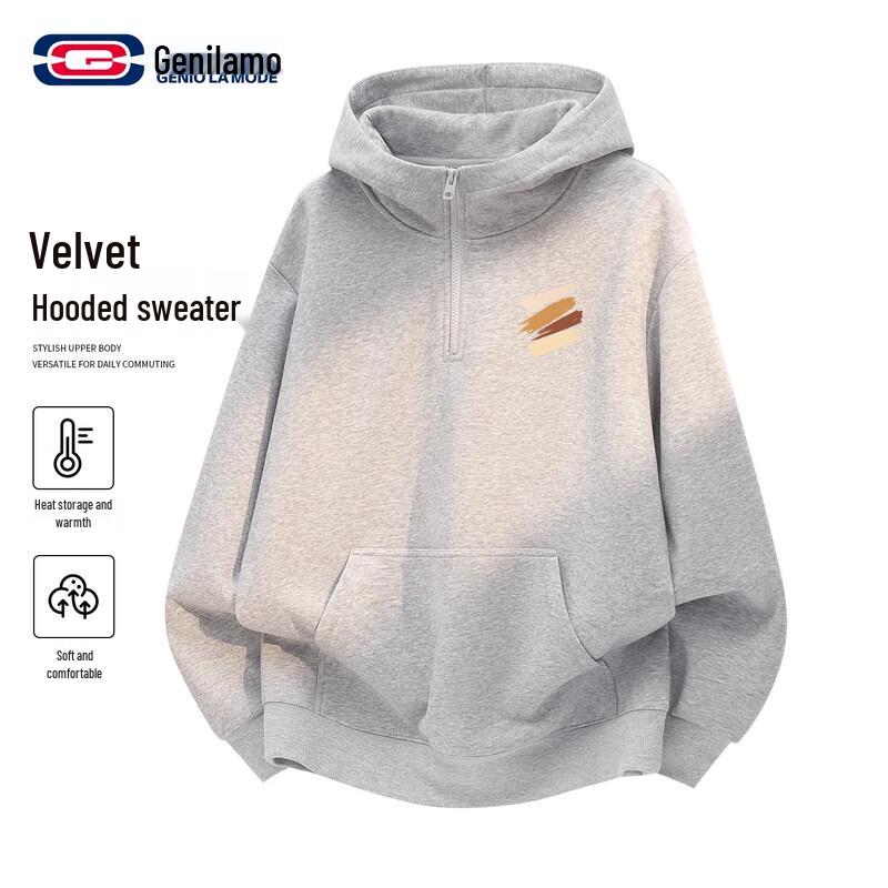 

GENIOLAMODE Men s Fleece Lined Hooded Half-Zip Sweatshirt M