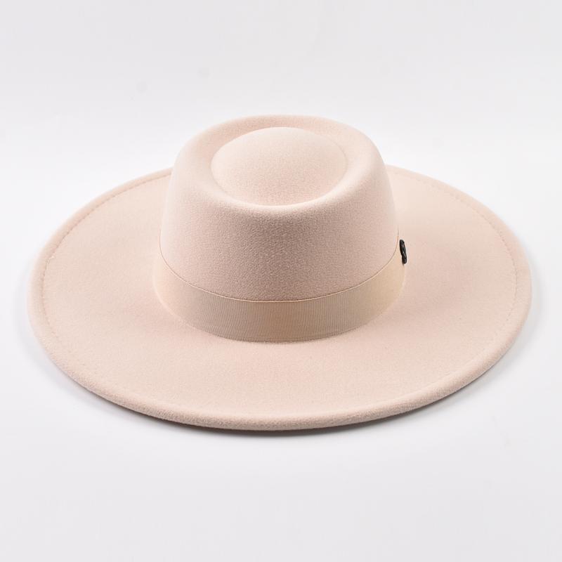Britischer Stil Filz Fedora Hut Mode 9,5 cm breite Krempe Woll-Bowler Hut Kleid Hut Winter Kirche Jazzmützen chapeu feminino