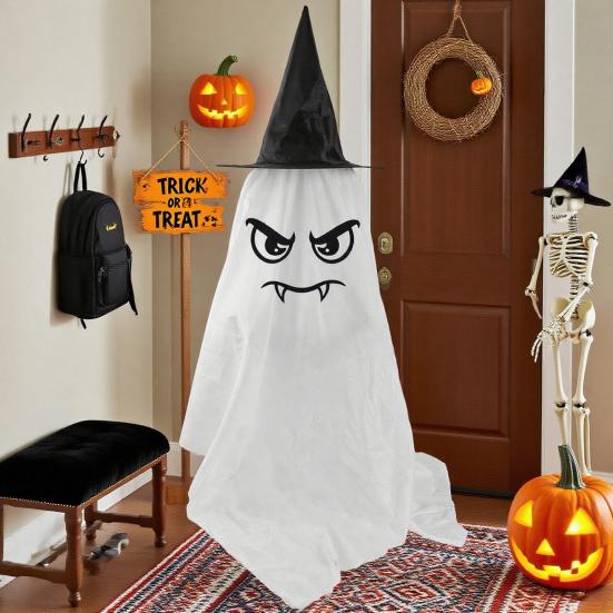 Yousheng Halloween Ghost Decoration Outdoor Glowing Ghost with Witch Hat DIY Expressions Light Up Ghost Kit for Yard Patio Garden Tree Outside
