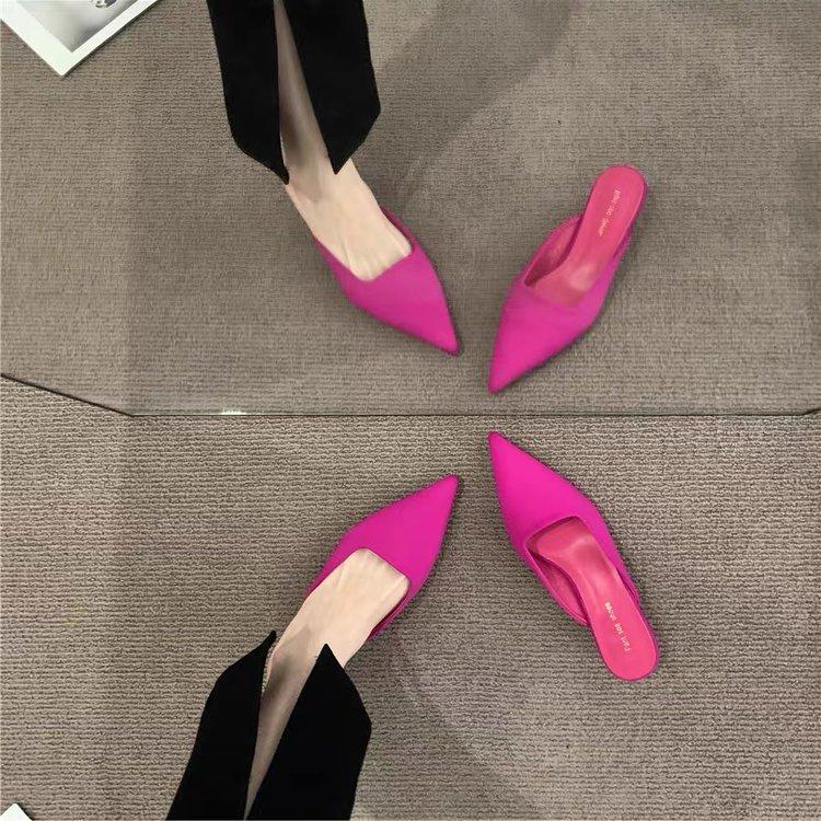 

French pointed head half drag women s summer new fashion low heel sandals slippers foreign trade women s shoes 39 рожевий червоний колір