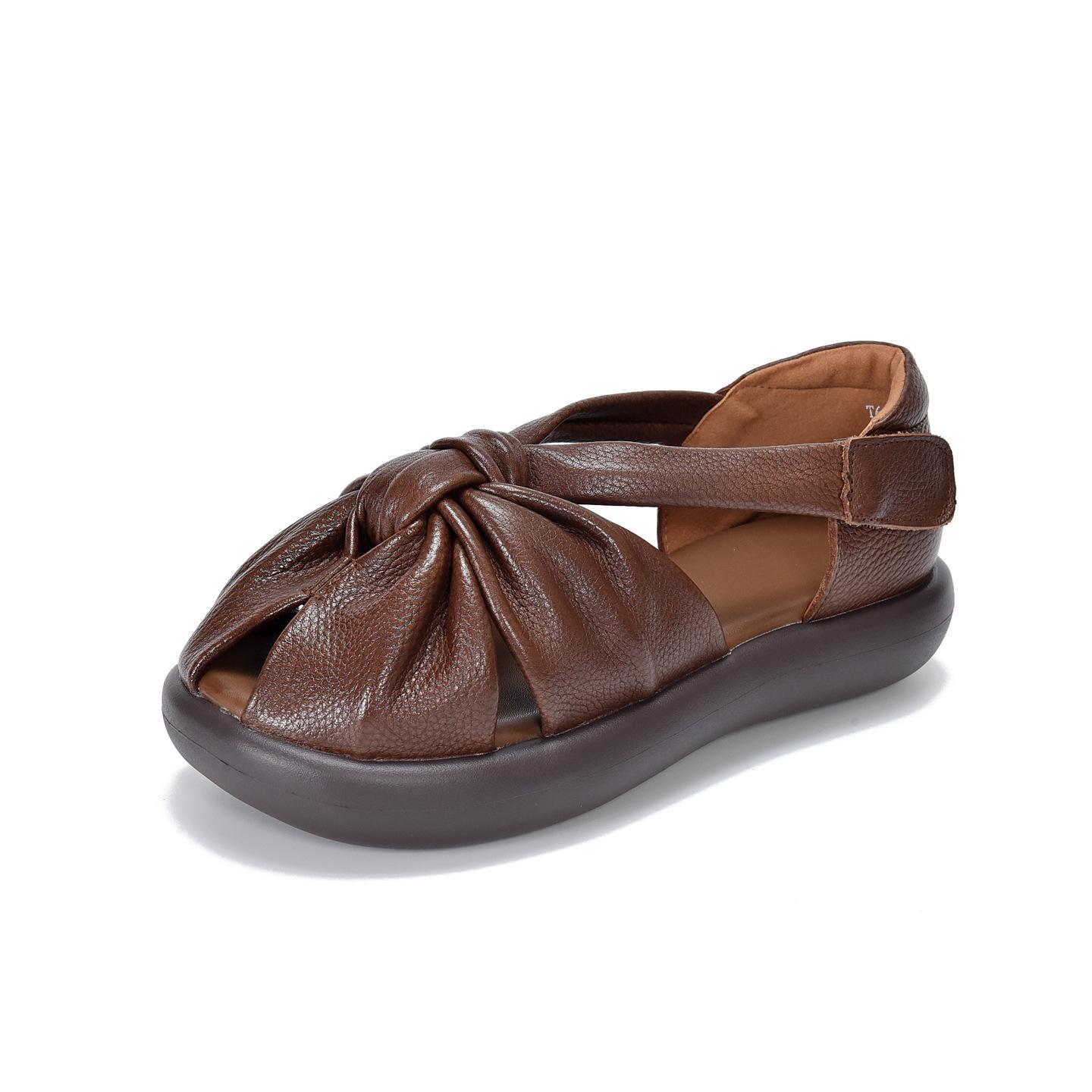 

Johnature Thick Soled Peep Toed Sandals Roman Shoes Genuine Leather Soft Soled Women s Shoes 40 коричневий