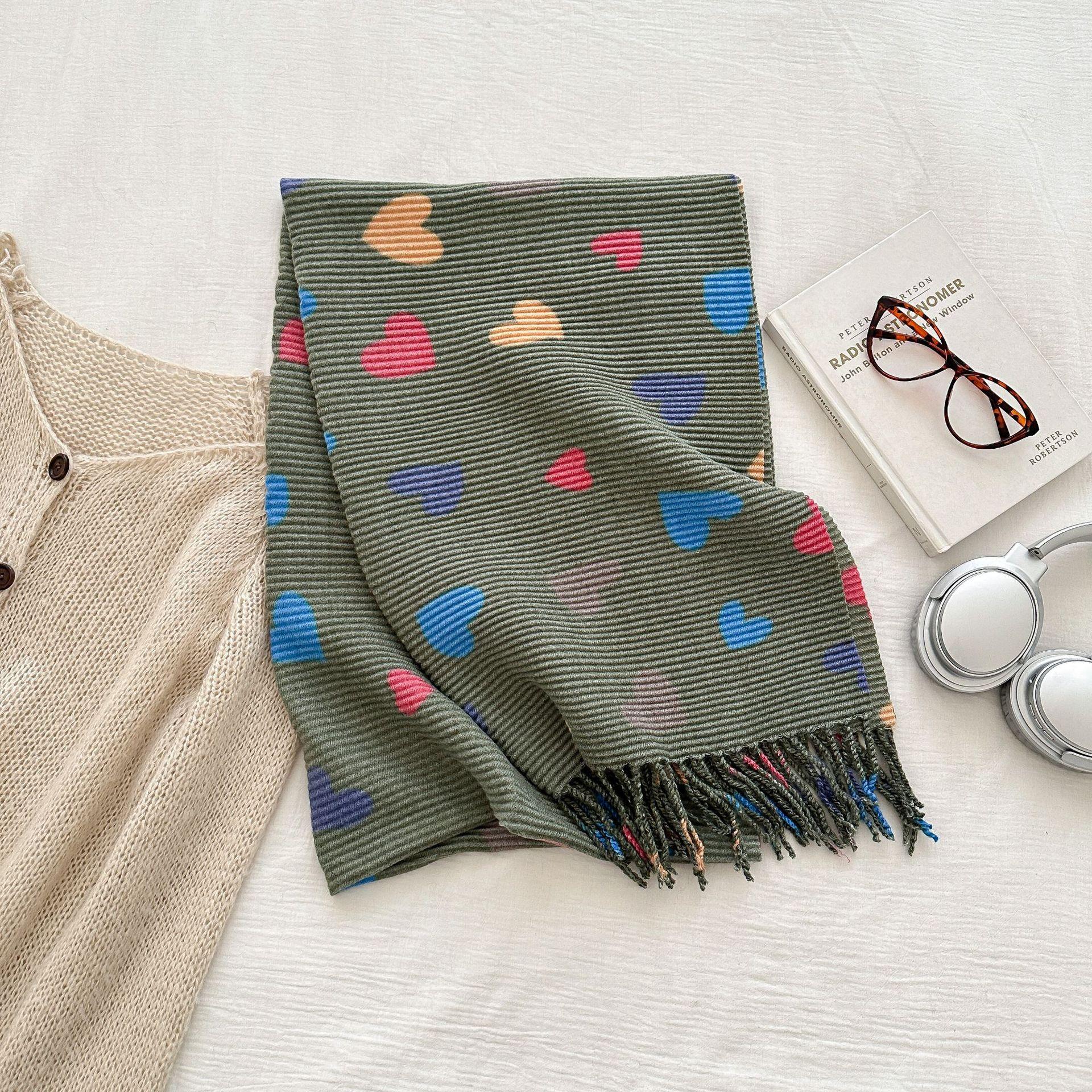 

Women S Imitation Cashmere Sweet Heart Print Knit Scarf Headscarf Casual Tassel Scarve Lady Mujer Wrap Shawl Winter New Korean One Size& 8Y