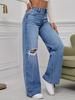 Puffanpop Jeans Rasgados para Mujer Lavado Retro Pantalones de Denim de Cintura Alta Jeans Rectos Sueltos Pantalones Boyfriend