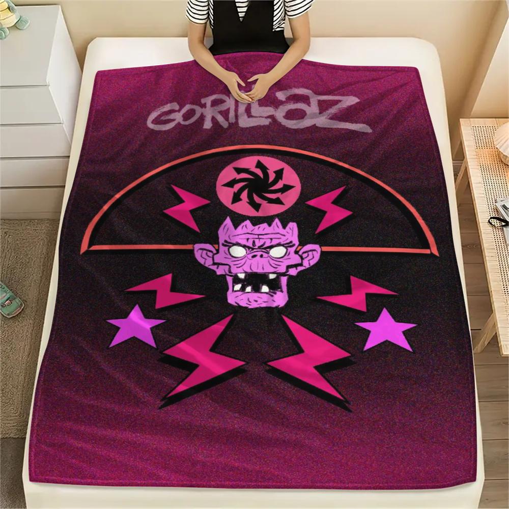 1PC Gorillaz Print Flannel Blanket, High quality Comfortable for All Seasons, Home Decor, Warmth and Comfort, Perfect for Christmas Gifts