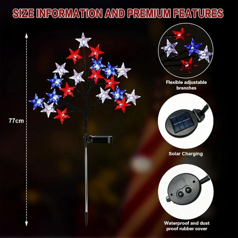 Red White Blue Solar Star Stake Lights Outdoor Waterproof LED Lawn Lamp for Yard Garden Patio Path Home Decorative Lighting