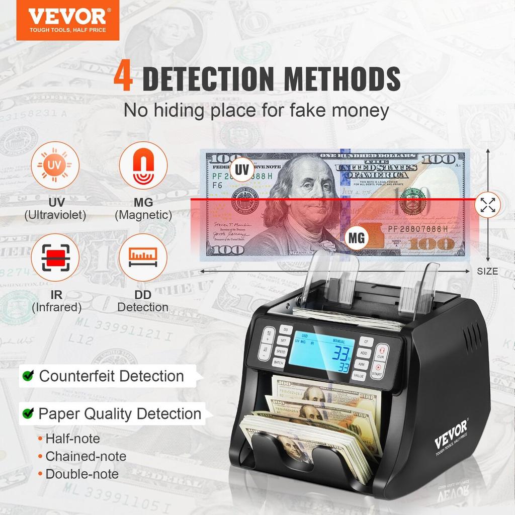 Money Counter Machine Bill Counter with UV MG IR DD Counterfeit Detection