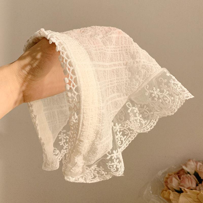 Idyllic lace headband new blast furnace top triangle scarf headband French retro plaid sweet and cute headscarf