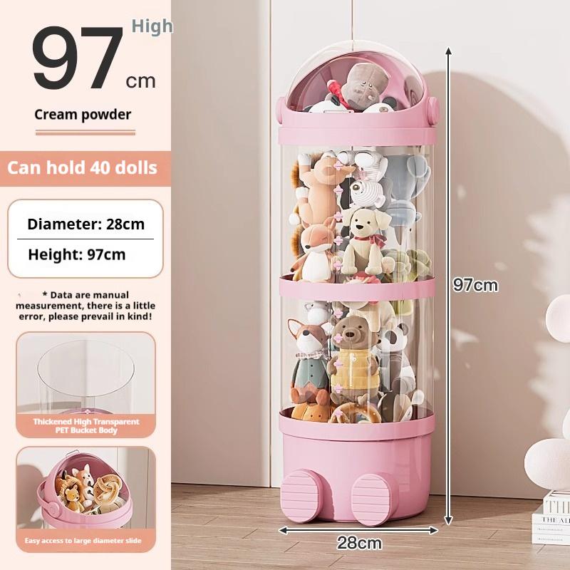 Round Plastic Doll Storage Bucket Multipurpose Large-Capacity Clear Plush Toy Organizer for Home Ornament Storage Christmas Gift