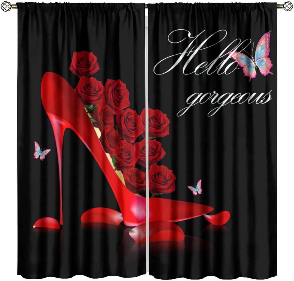 Fashion Makeup Curtains Pink Theme Lipstick Perfume Girl Makeup Blackout Window Treatment for Kids Girl Bedroom Cloakroom Decor