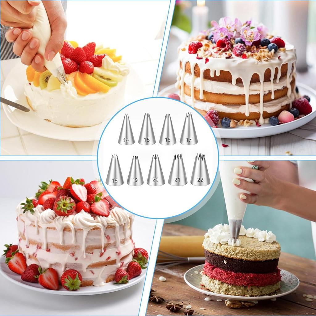 JIEYAO 9 Piece Stainless Steel Star Piping Tips Set, French Open Star Tube Frosting Nozzle Kit Pastry Decorating Tips for Cupcakes Cakes Cookies