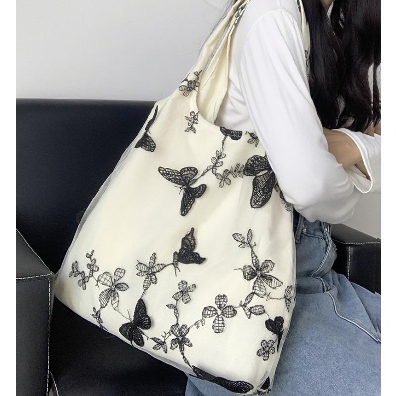 Embroidery Butterfly Leisure Travel Canvas Bag Large Capacity Shoulder Bag