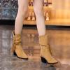 British style pointed high-heeled short boots women's 2025 autumn new thick heel fringed temperament versatile retro fashion single boots