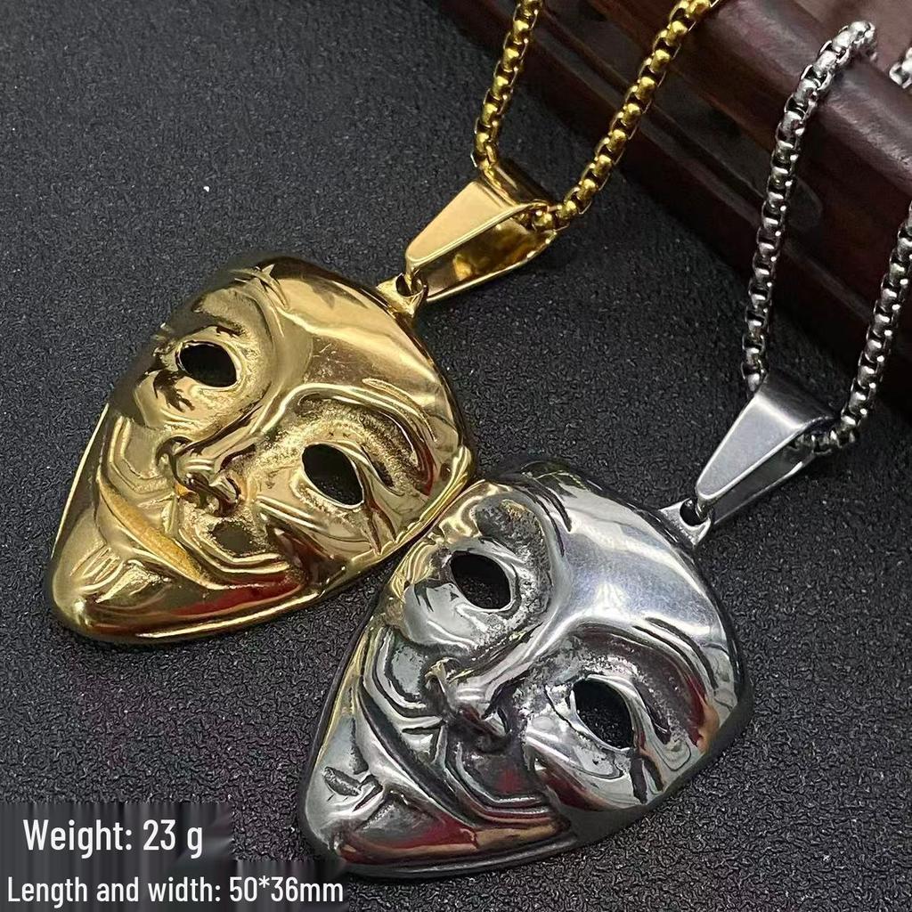 Personalized Korean Stainless Steel Retro Mask Pendant Necklace - Street Trend Hip Hop Choker