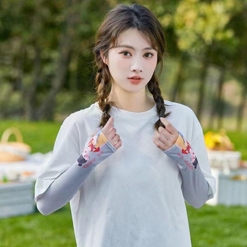 

Sports For Women Summer Sun Protection Sleeves Cartoon Arm Sleeves Cooling Sleeves Ice Silk Sleeve C