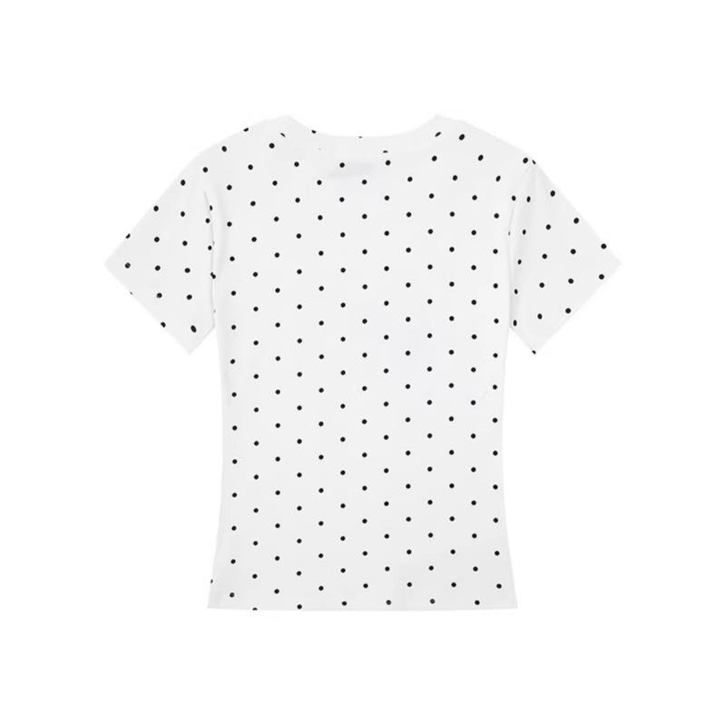 American polka dot letter printing front shoulder short sleeve women's summer new slim and thin casual T-shirt top