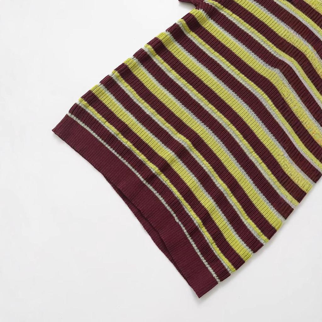Spring 2025 Women's Striped Polo Collar Short Sleeve Top - European & American Style Fashion.