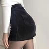 Schwarze Fleecegefütterte Cordshorts mit Hohem Bund - Damen Herbst/Winter Lässige Booty Hotpants