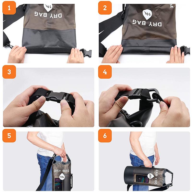 PVC Waterproof Backpack with Net Pocket - Single/Double Shoulder Options for Rafting