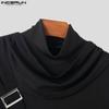 INCERUN Herren T-Shirt mit hohem Wasserfallausschnitt und Patchwork-Ärmeln, legere Passform, unregelmäßige Lagen