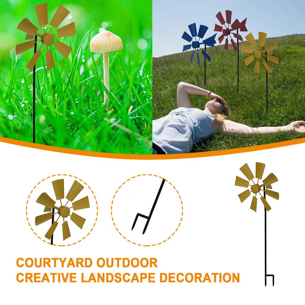 Outdoor Garden Windmill Metal Decorative Yard Stake Sculpture for Lawn Patio Park Landscape Ornament