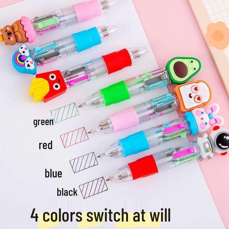 Cartoon Four-Color Ballpoint Pen - Cute Mini Oil Pen for Elementary Students, Learning Stationery, School Rewards, and Gifts