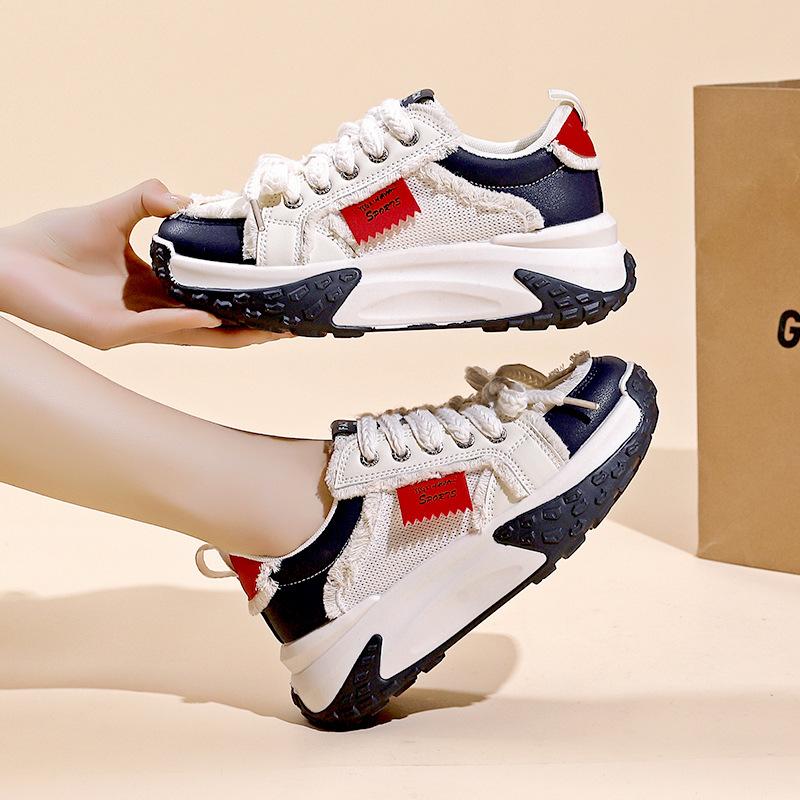 Spring Summer Increased 5CM Women Platform Sneakers High-quality Microfiber Leather Lace-up Women Vulcanized Shoes  Mujer