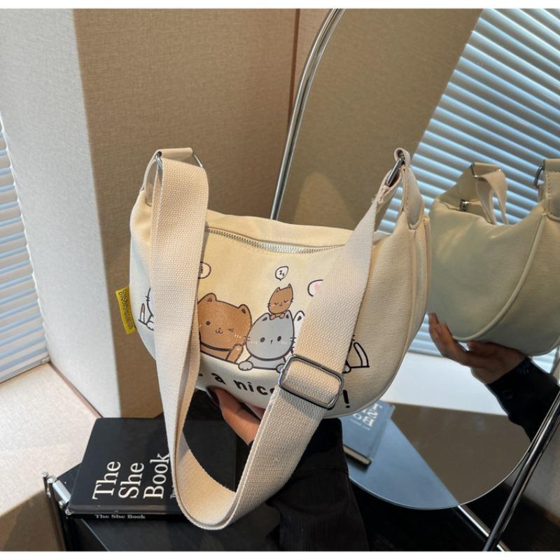 New Commuter Versatile Canvas Shoulder Bag Student Lazy Style Cartoon Cute Underarm Bag Messenger Bag