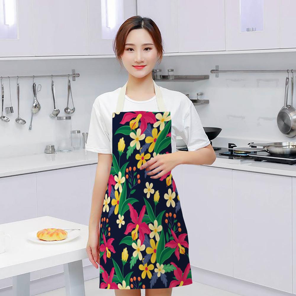 unframed Creative Plant Priinting Women Kitchen Aprons Cooking oil-proof Cotton Linen Antifouling Chef Apron 55x68cm