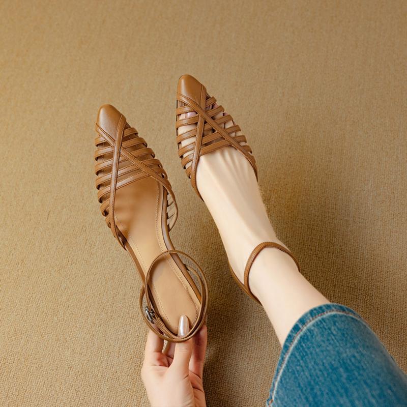 Fashion NEW Summer Women Sandals Split Leather Shoes Women Pointed Toe Strange Heel Shoes Cover Toe Slingback Narrow Band Modern Sandals