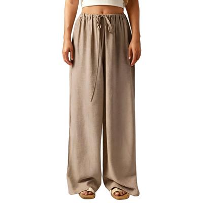 Damen locker gerade Bein Hose, hohe Elastizität Kordelzug Lange Hose, keine Taschen