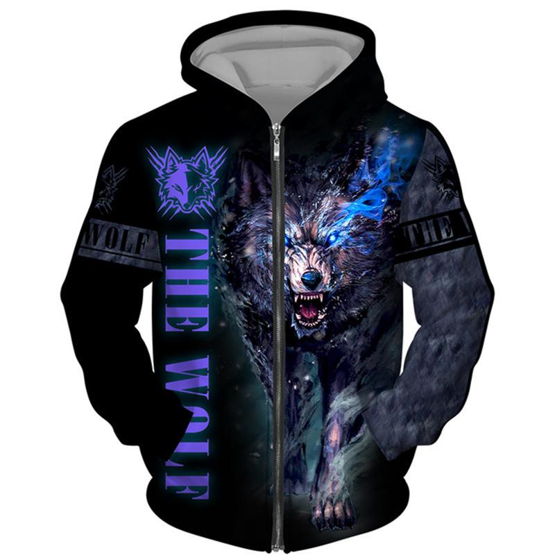 Spring Autumn 3D Wolf Series Printed Zipper Hoodie Men Women Couples Hoodie Hoodie Jacket Casual Fashion Jacket