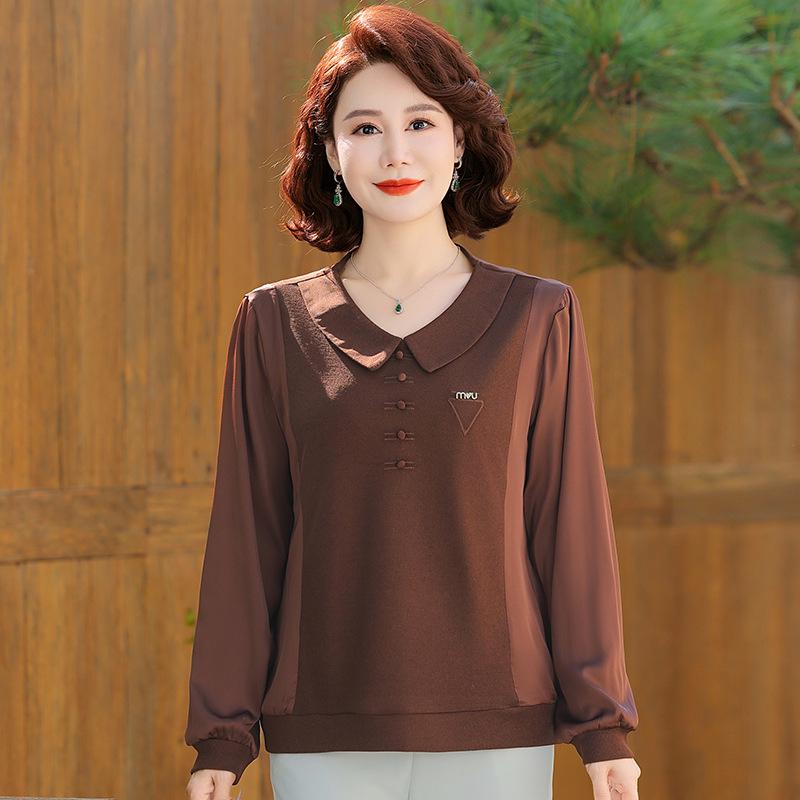 2025 Spring Long Sleeve T-shirt for 50-Year-Old Women's Fashion