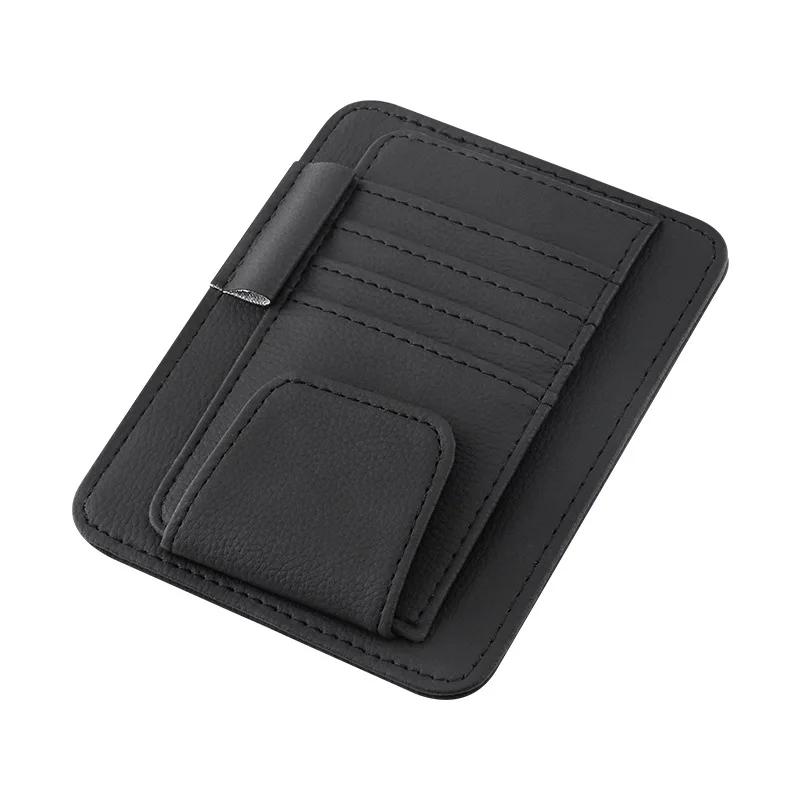 Car Sun Visor Organizer Leather Sunglasses Holder Multi-Pocket Car Document Storage Pouch Pen Holder Auto Interior Accessories