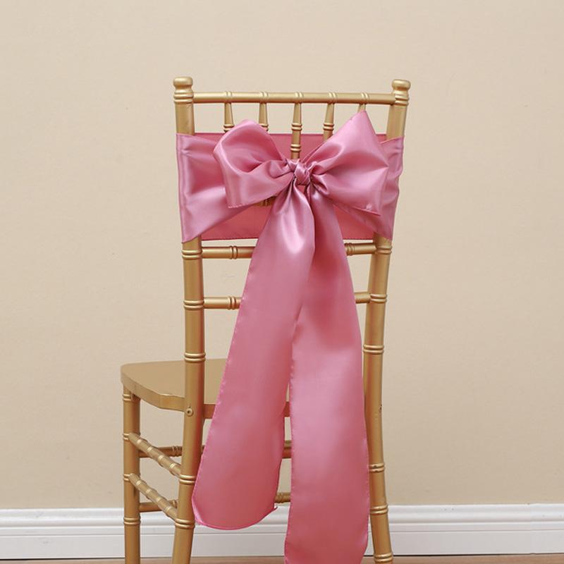 10pcs Satin Chair Streamer Universal Chair Covers 17*275cm Ribbon Bow with Bow Ties Solid Color Wedding Birthday Decoration