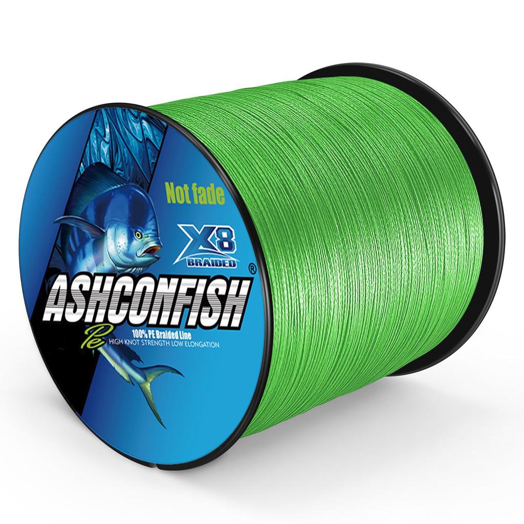 Ashconfish PE Fishing Bright Sizes Line, 8-Strand, 1000m, Green, Fade-Resistant, 1-10