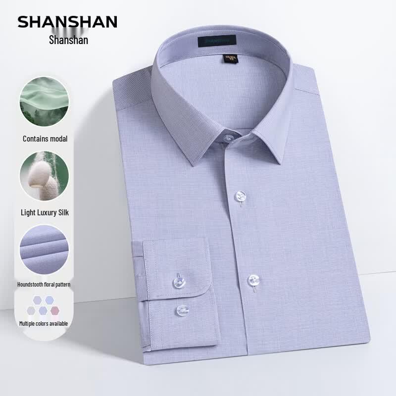 SHANSHAN Men s Modal & Mulberry Silk Blend Long-Sleeve Business Shirt 44