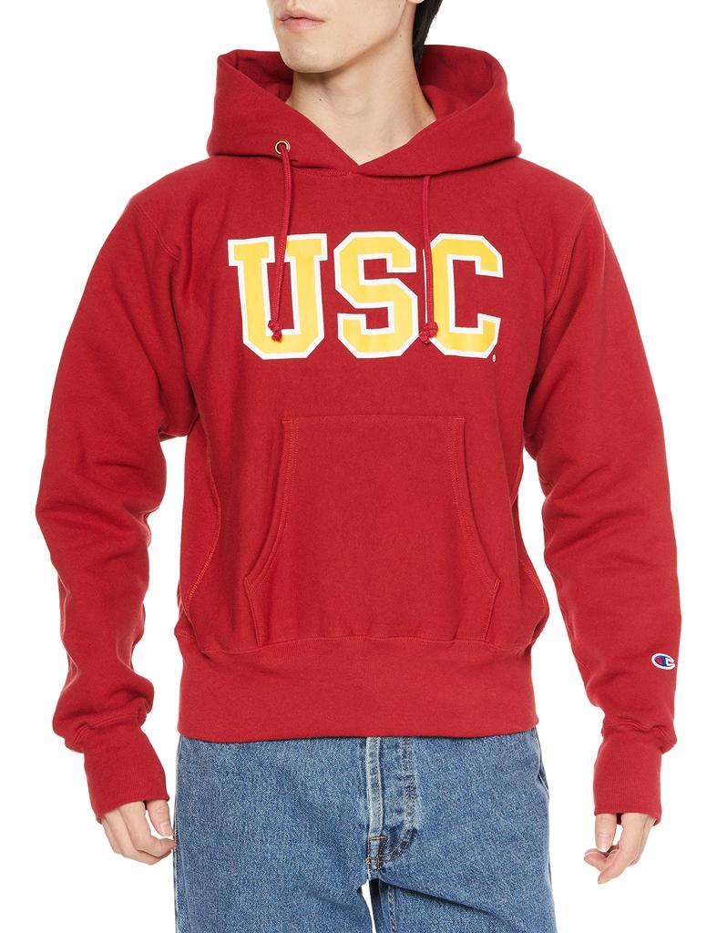 Champion Long Sleeve Graphic Reverse Red Single USC College Made in Size L Men's Hoodie, 12.5oz, Brushed-Lined, Print, Weave® Heavyweight, Tag,