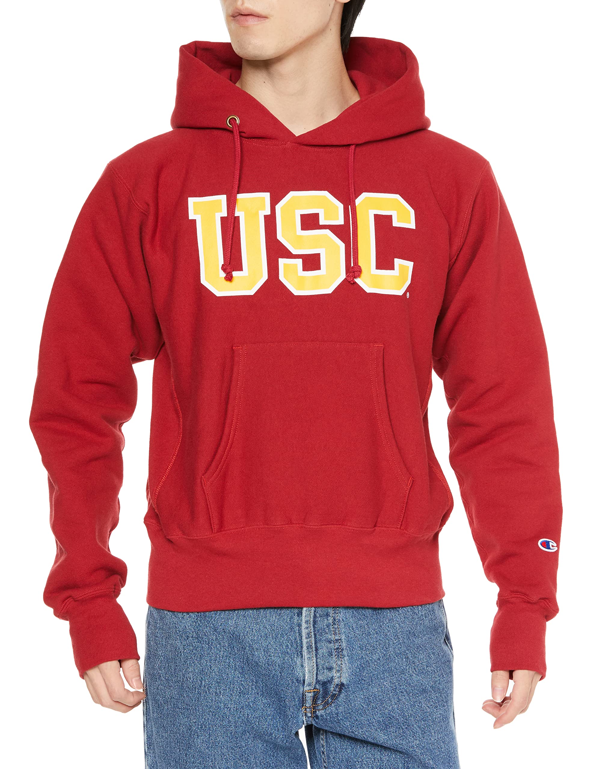 

Champion Long Sleeve Graphic Reverse Red Single USC College Made in Size L Men s Hoodie, 12.5oz, Brushed-Lined, Print, Weave® Heavyweight, Tag,