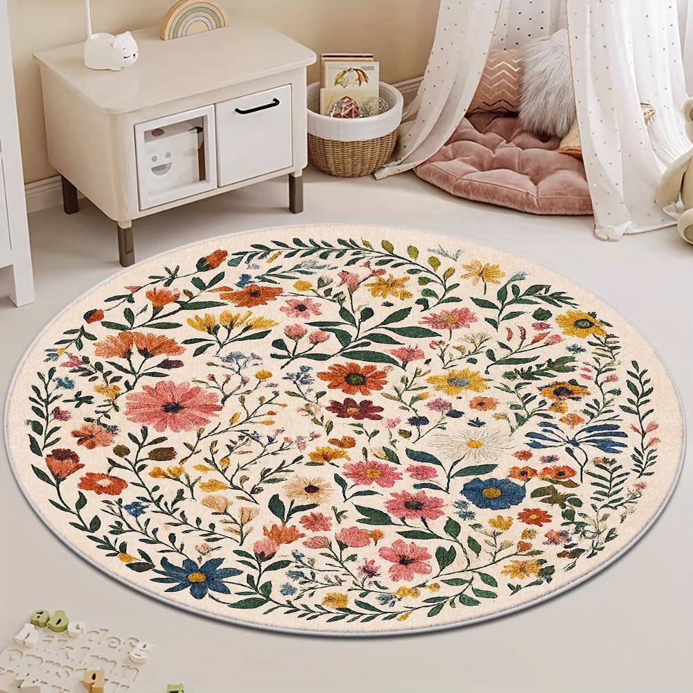 Rustic Stone Pattern Round Area Rug Watercolor Cobblestone Circular Floor Carpet Vintage Welcome Mat for Living Room Decor