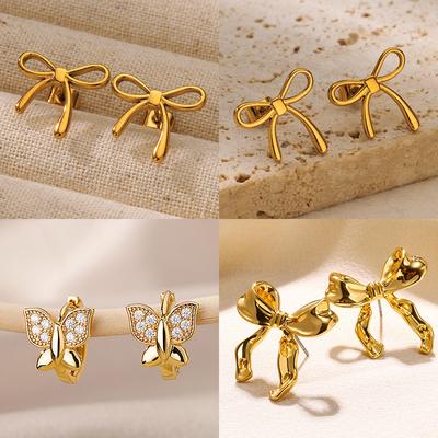 Dünne Edelstahl-Schleifenohrringe für Damen, Goldfarbe, Ästhetischer Ohrring, Hochzeits-, Weihnachts-, Mode-Schmuckzubehör