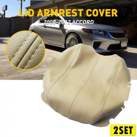 2Set Fits Honda 2008-2012 Accord Center Leather Lid Console Armrest Cover Beige